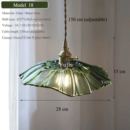 Vintage Green Glass Pendant Light With Brass Finish