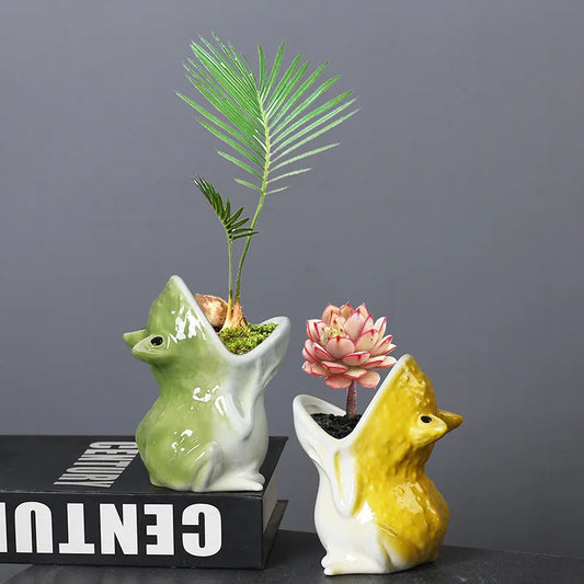 DecorBites™ Cute Frog Succulent Flower Pot Ceramic Garden Plant Pot Frog Shape Pot