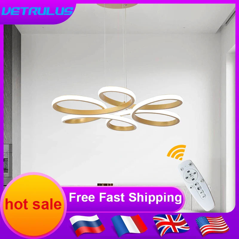 Gold Acrylic Floral Petal Pendant Light