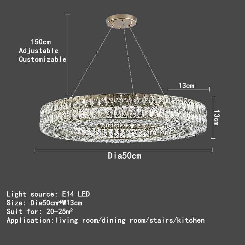 Crystal Ring Pendant Light Gold 2-Ring D100cm