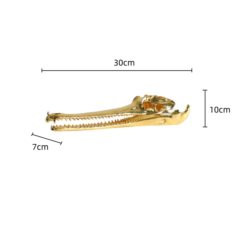 Golden Crocodile Skull Sculpture