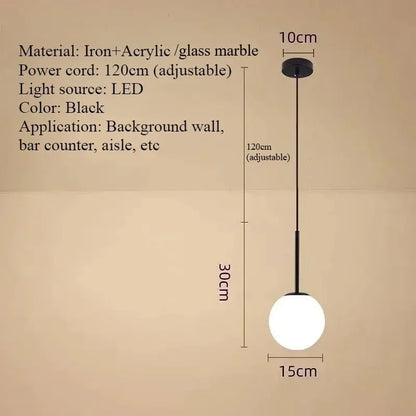 Minimalist Acrylic Globe Pendant Light In Black Or Gold