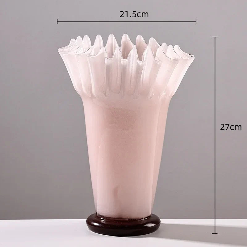 DecorBites™ Large Glass Vase with Lotus Leaf Edge for Home Decor