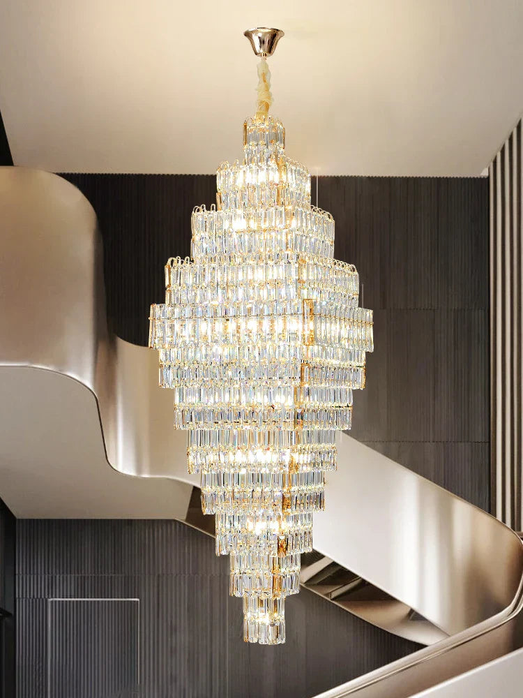 DecorBites™ Crystal Large Chandelier for Villa Duplex Loft Stairs, Elegant Hall Pendant Light