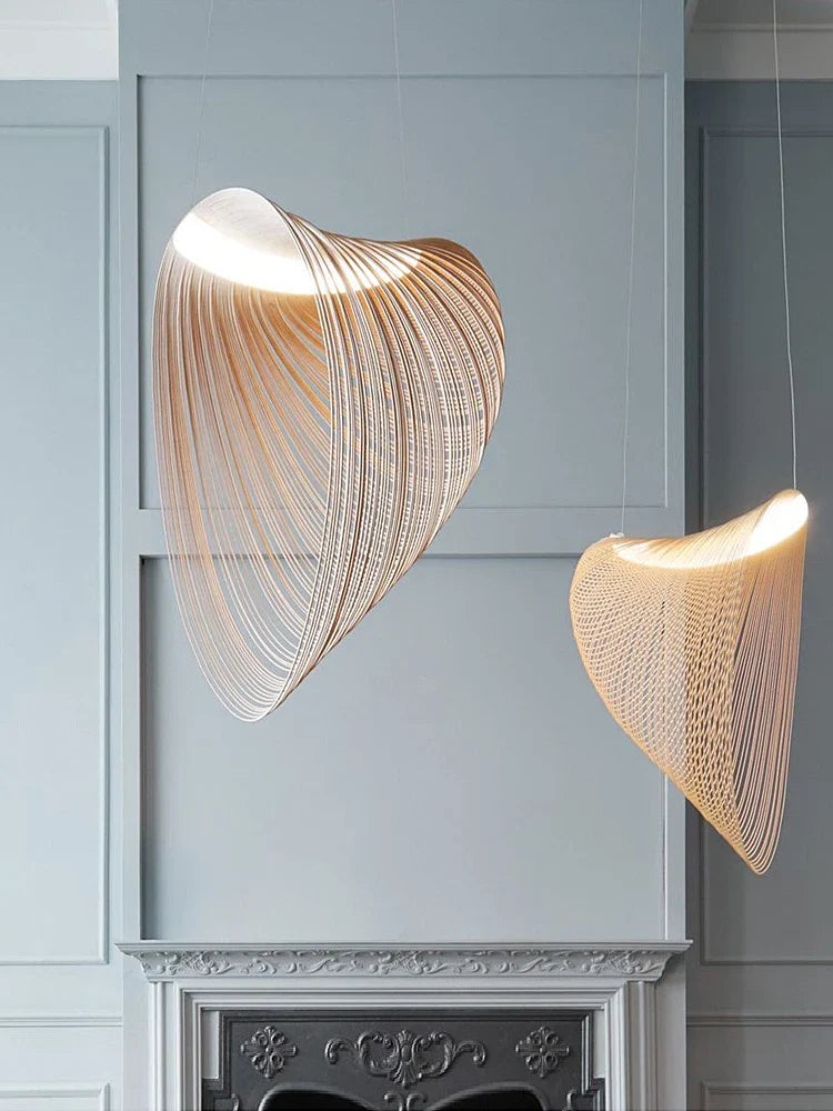 Italian Wabi-Sabi Wood Pendant Light in Yellow Iron