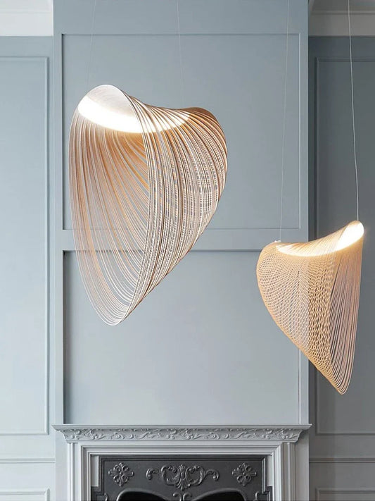 Italian Wabi-Sabi Wood Pendant Light in Yellow Iron