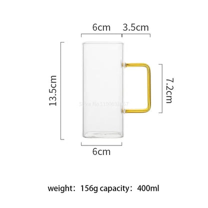 DecorBites™ 400ml Square Glass Mug, Microwave Safe, Transparent, Party Beer Coffee Cup