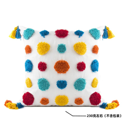 DecorBites™ Geometric Hand-Embroidered Tassel Pillowcase