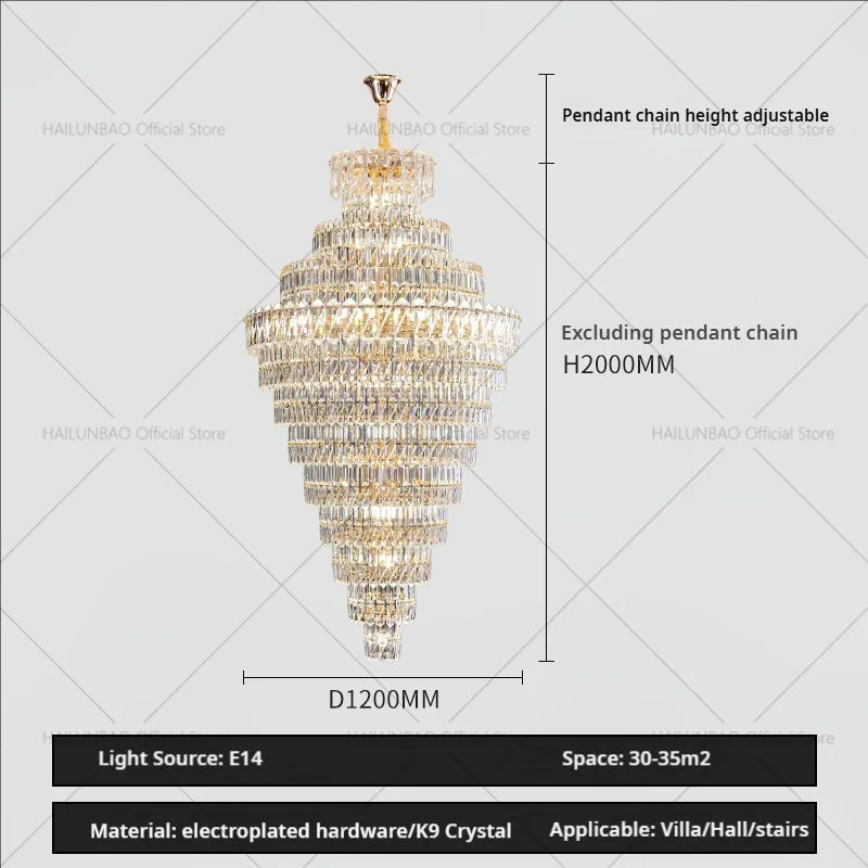 DecorBites™ Crystal Chandelier: Penthouse Light Luxury for Villa Livingroom, Rotating Staircase Atmosphere