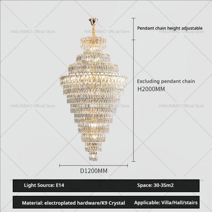 DecorBites™ Crystal Chandelier: Penthouse Light Luxury for Villa Livingroom, Rotating Staircase Atmosphere