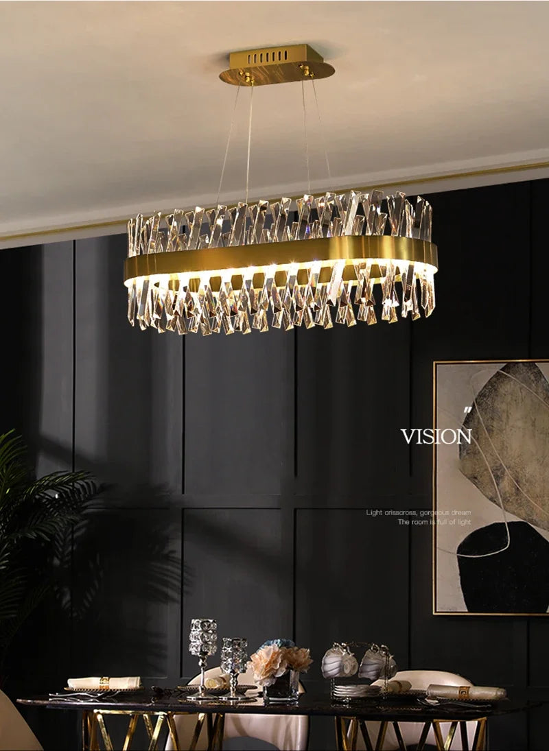 Gold LED Crystal Chandelier Chrome L100cm