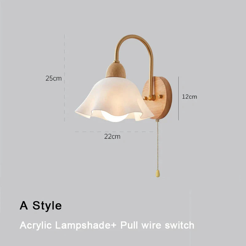 DecorBites™ Cream LED Wooden Flower Wall Lamp, Modern Bedroom Bedside Reading Light