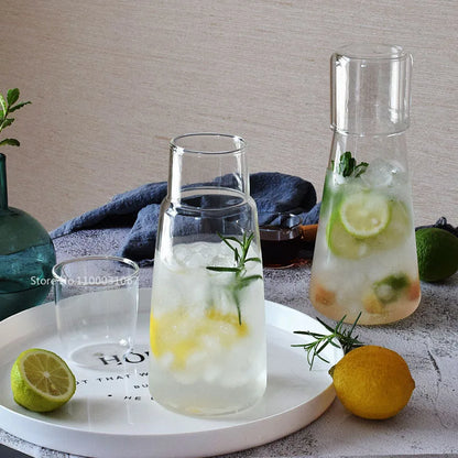 DecorBites™ Clear Glass Bedside Water Carafe Set with Drinking Cup