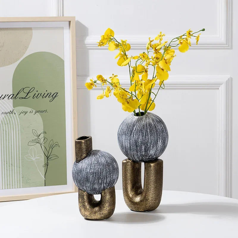 Gold Geometric Ceramic Enamel Flower Vase