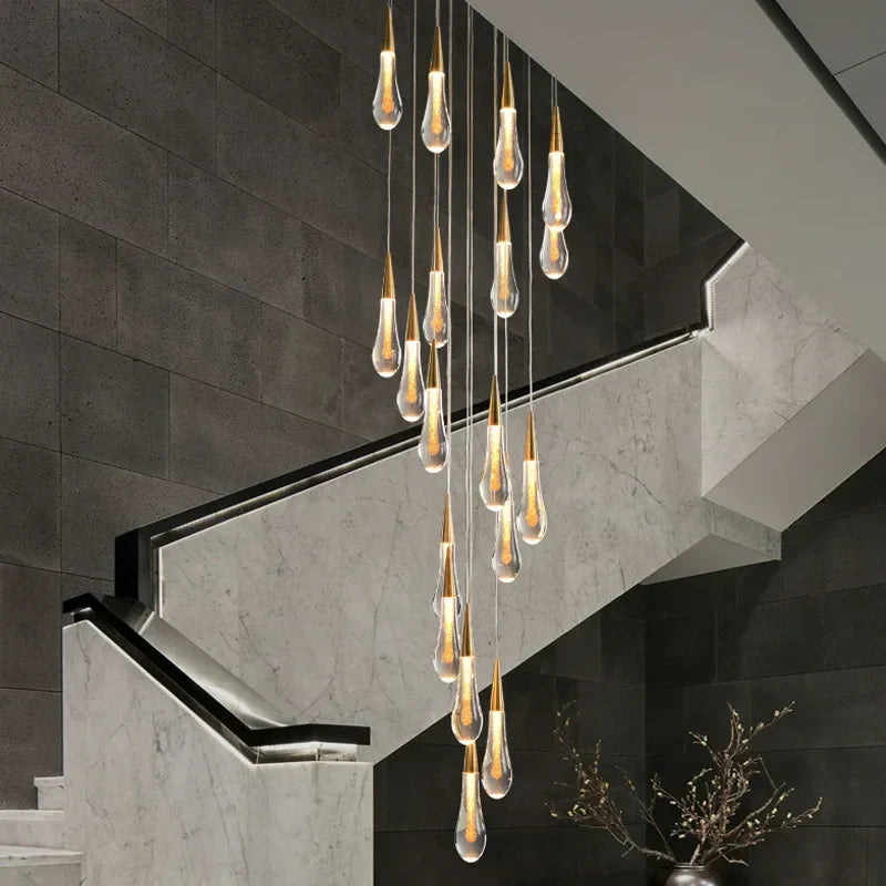 DecorBites™ Gold Drop Design LED Crystal Chandelier for Staircase & Lobby