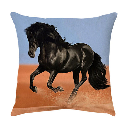 DecorBites™ Galloping Horse Pillowcase: Wild Horse Print Linen Cushion Cover for Home Decoration