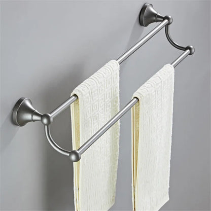 DecorBites™ Gray Bathroom Accessories Set: Towel Rack, Toilet Brush Holder, Shelf, Soap Dish