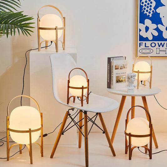 DecorBites™ Japanese Style Glass Table Lamp with Wood/Metal Frame