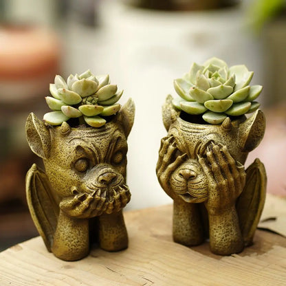 DecorBites™ Gargoyle Resin Vase Sculpture: Unique Home & Garden Decor Accessory