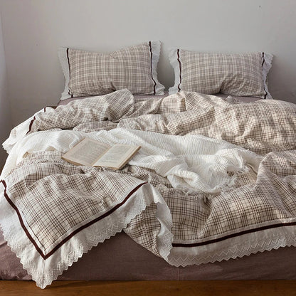 DecorBites™ Korean Seersucker Lace Ruffles Bedding Set for Girls