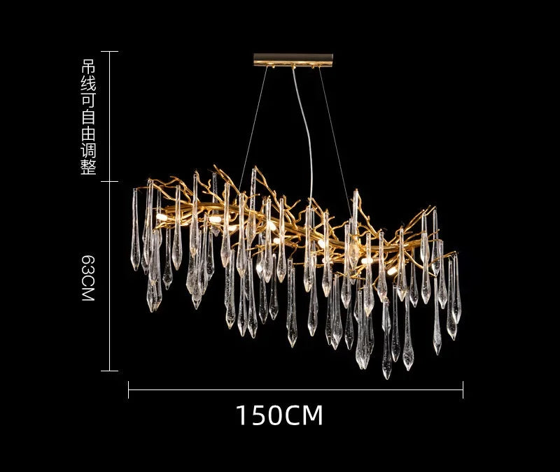 Gold LED Branch Chandelier Aluminum Dia100cm