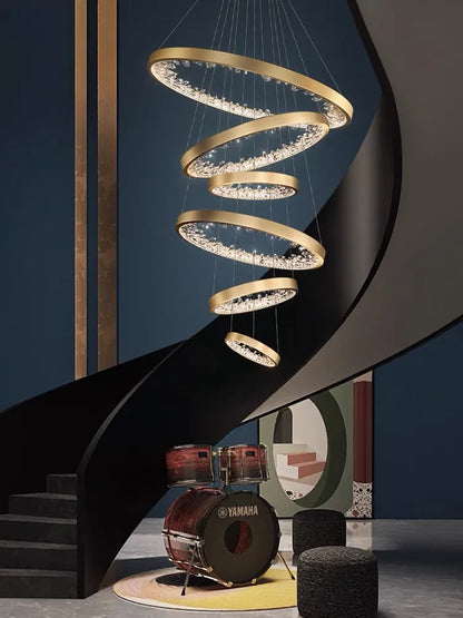 DecorBites™ Crystal Led Chandelier: Modern Luxury K9 Ring Dimmable Circle Hanging Lamp - Bedroom Living Dining Room Lighting