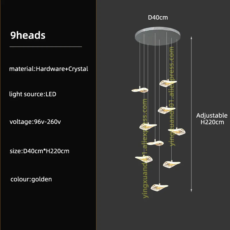 DecorBites™ Crystal Glass Staircase Chandelier: Modern Nordic Luxury Living Room Lighting