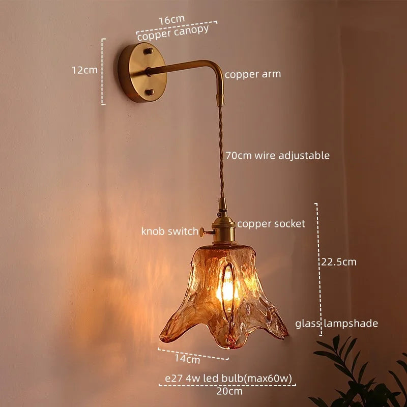 DecorBites™ Japanese Style LED Wall Lamps Living Room Coffee Balcony Stair Light Copper Glass