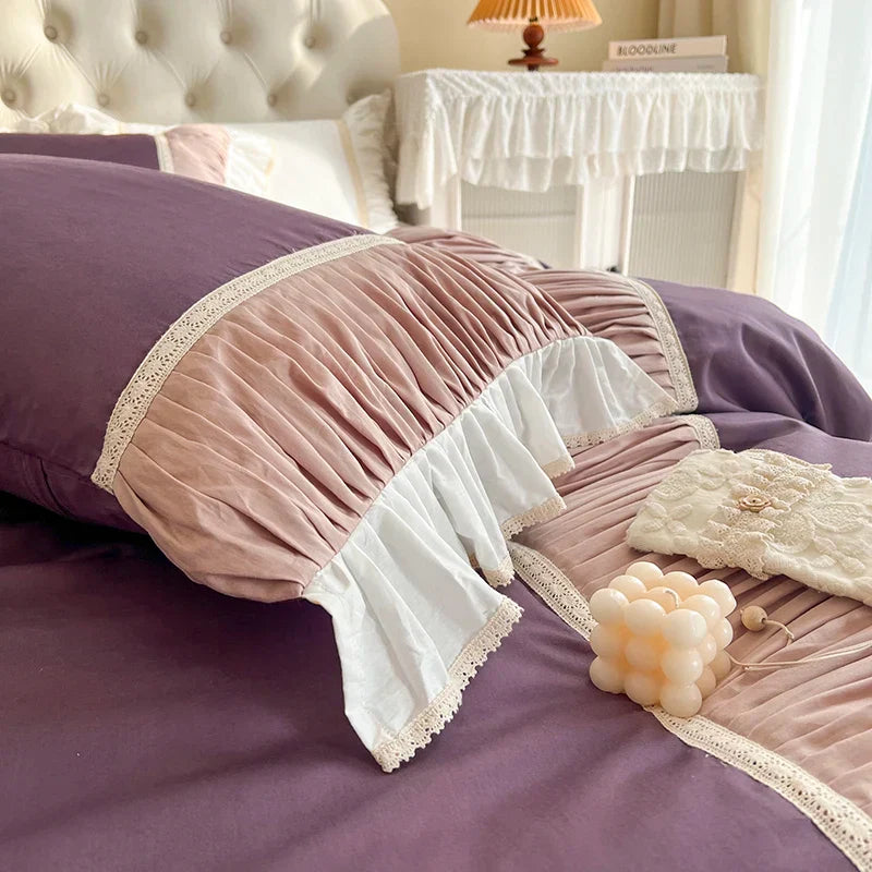 Cotton Ruffle Bedding Set Pleated 2M Bed Skirt