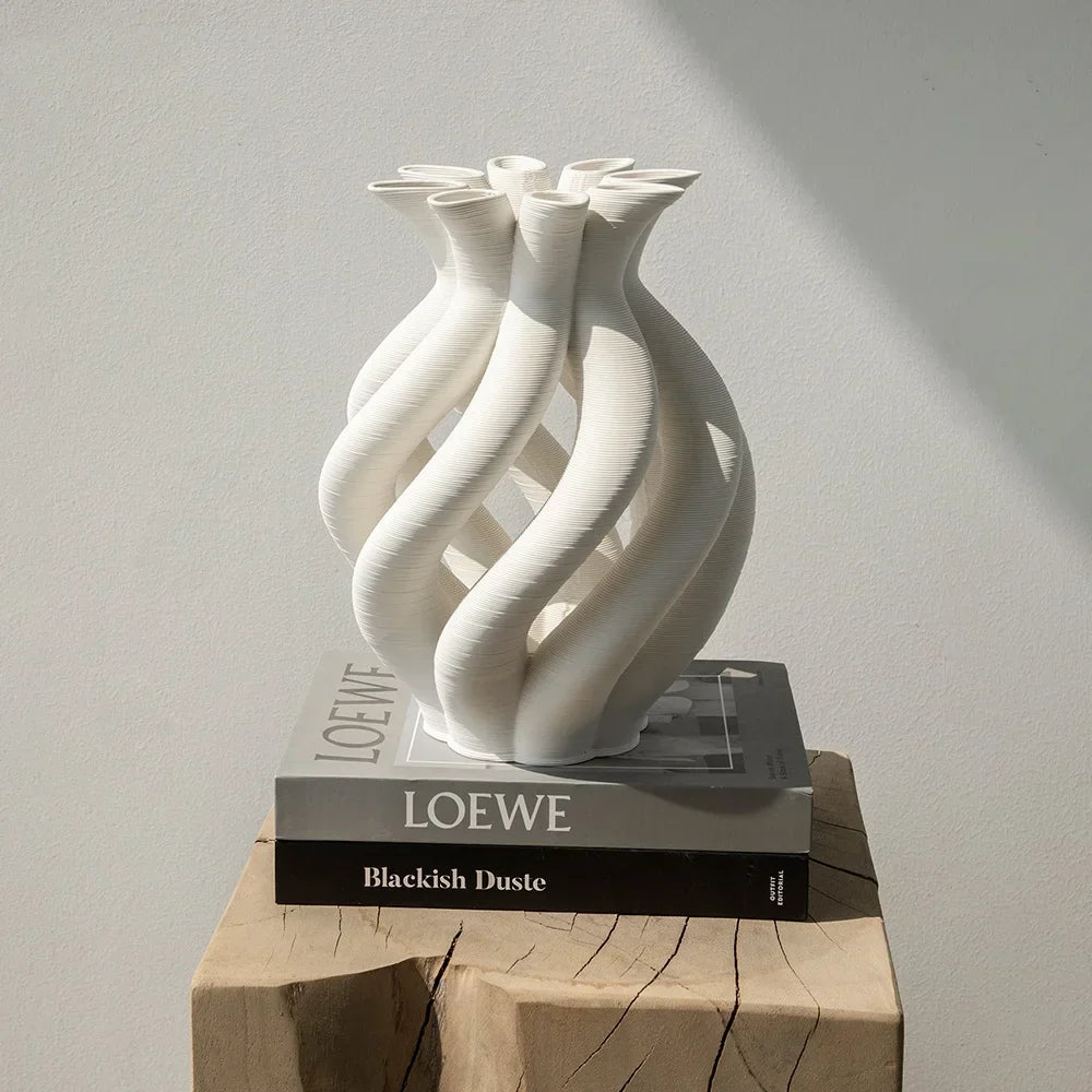 DecorBites™ Geometric Ceramic Hollow Vases Spiral Pipe Floral Arrangement Home Decor Figurines