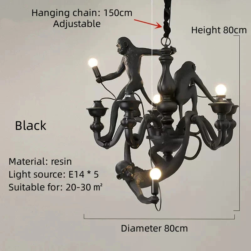 DecorBites™ 3 Monkeys Pendant Chandelier - Black White Resin - High-end Indoor LED Decor