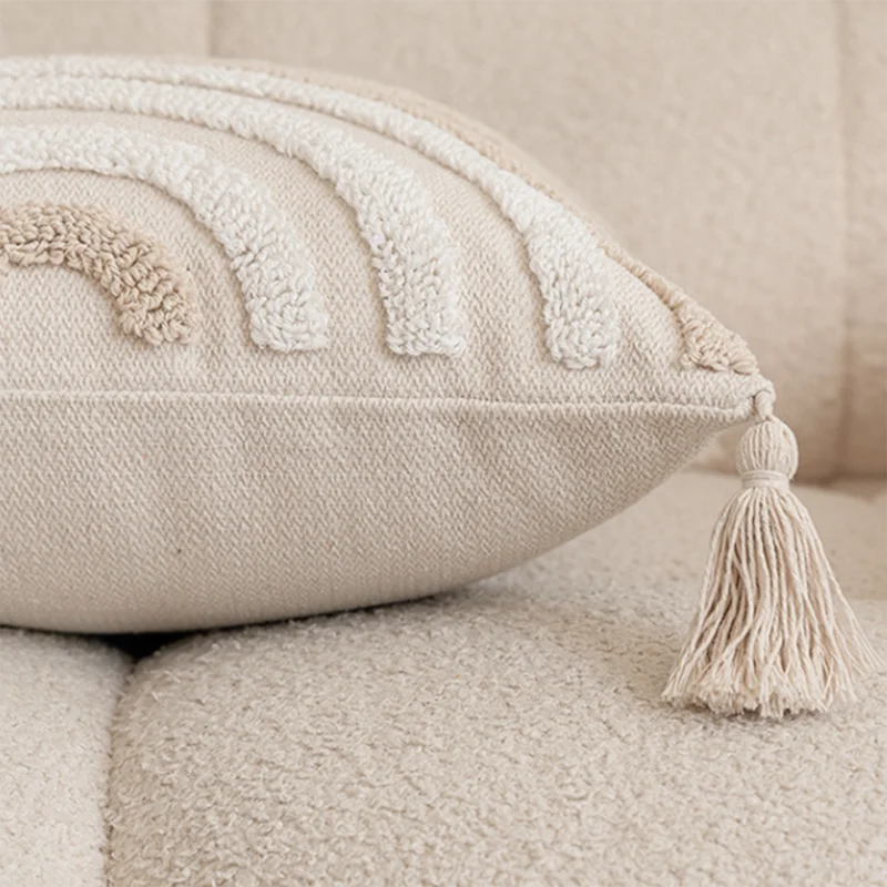 DecorBites™ Geometric Tufted Beige Gray Cushion Cover Nordic Style for Modern Decor