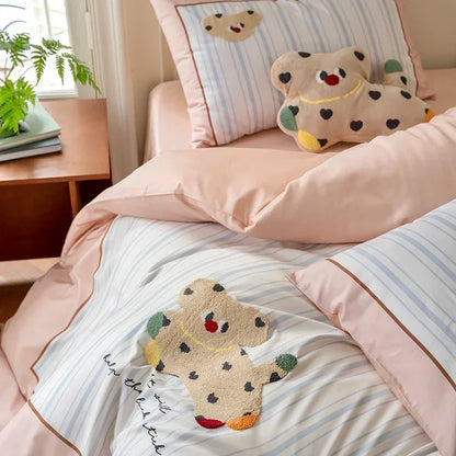 DecorBites™ Cotton Embroidered King Queen Bedding Set with High-Quality Duvet Cover Pillowcases
