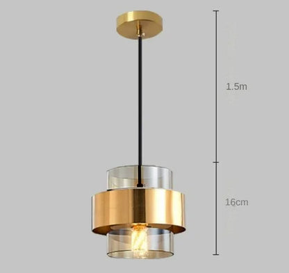DecorBites™ Gold Wrought Iron Hanging Lamp Glass Shade Suspended Pendant Light
