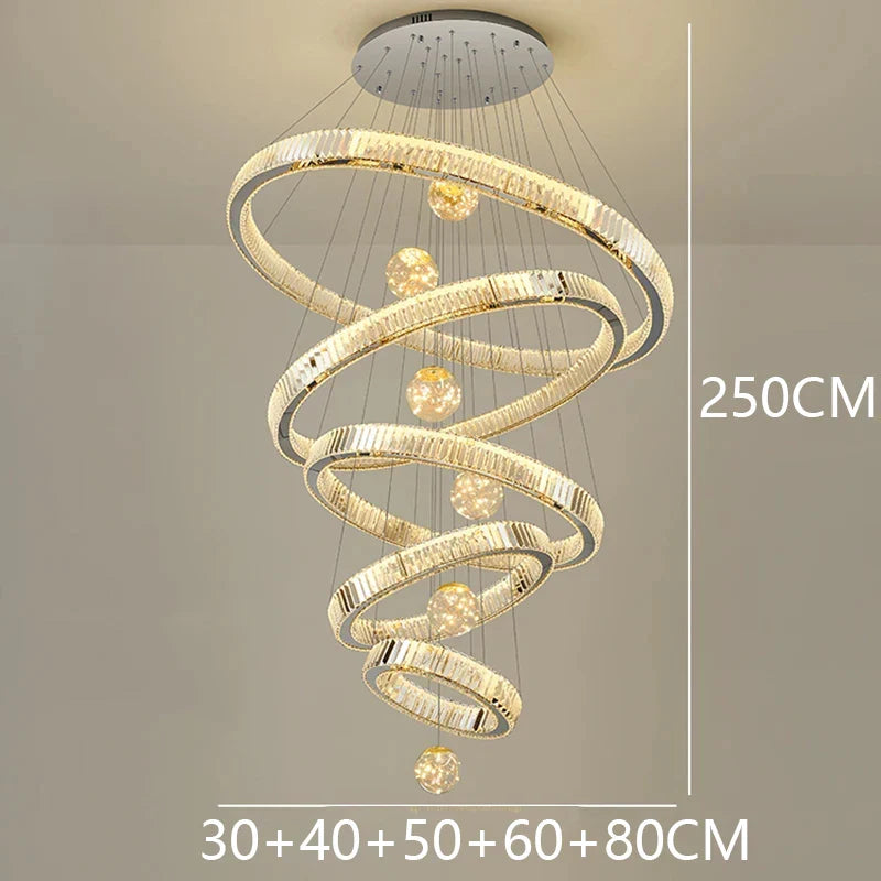 Modern Crystal Ring Staircase Chandelier Pendant Light