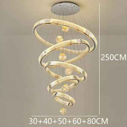 Modern Crystal Ring Staircase Chandelier Pendant Light