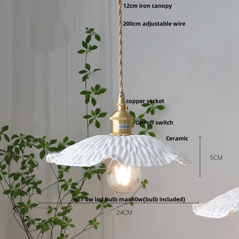 DecorBites™ Copper Ceramic LED Pendant Lights Walnut Wood Hang Lamp