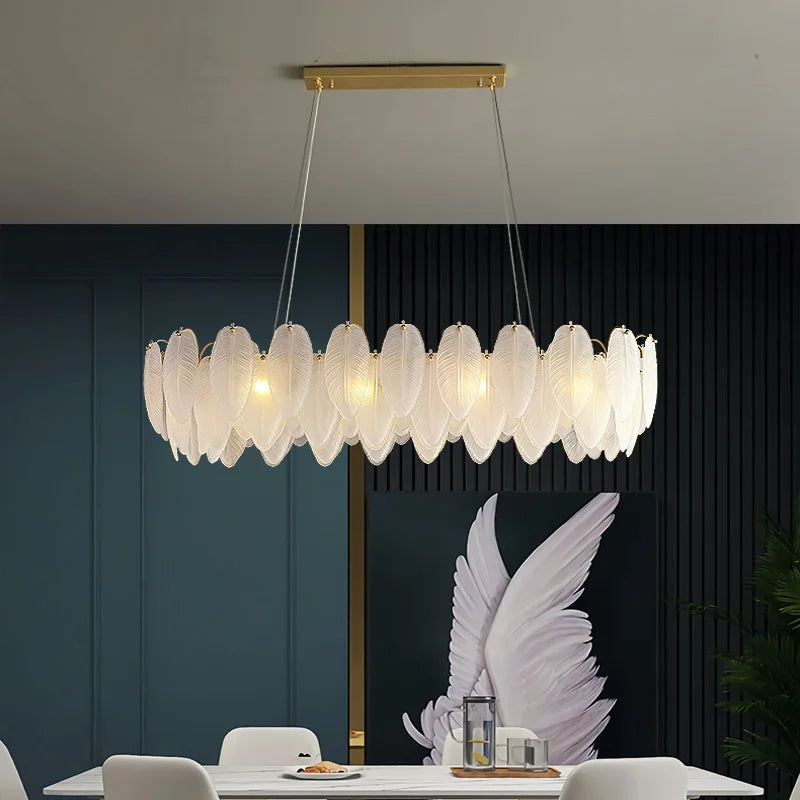 Gold Feather Chandelier Light