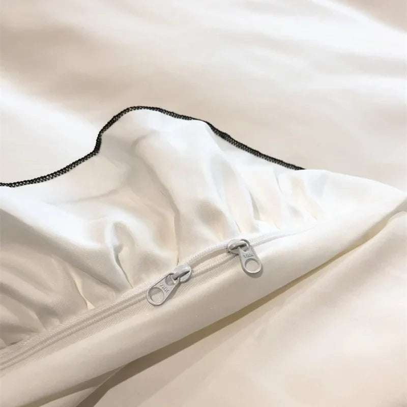 DecorBites™ Korean Lace Ruffles Bedding Set with Black Bow Accent