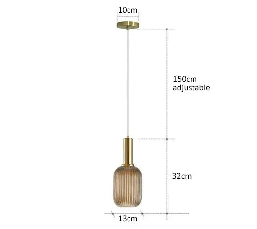 Nordic Ribbed Glass Pendant Light in Green, Grey or Amber