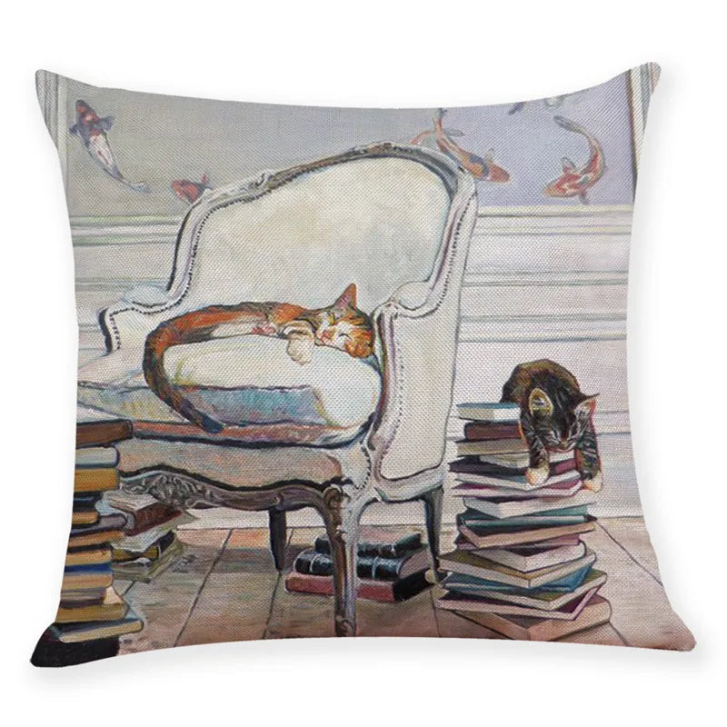 DecorBites™ Creative Cat Linen Pillow Case 45x45cm - Sofa Cushion Cover