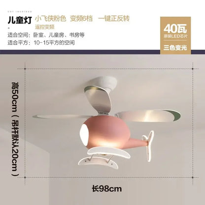 DecorBites™ Kids' Helicopter Ceiling Fan with LED Light Chandelier - Modern Aircraft Design