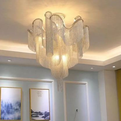 DecorBites™ LED Flower Tassels Ceiling Chandelier for Living Room, Staircase - Elegant Villa Pendant Light