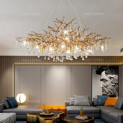 DecorBites™ Crystal LED Chandelier: Luxe Gold Lighting Fixture for Living Room & Kitchen