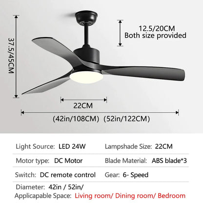 DecorBites™ 3-Blade DC Ceiling Fan with LED Light & Remote Control.
