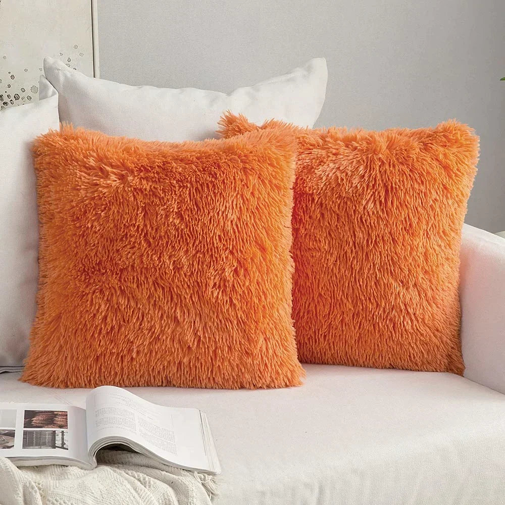 DecorBites™ Cozy Plush Fur Cushion Cover 43x43cm White Grey Sofa Decor Pillowcase