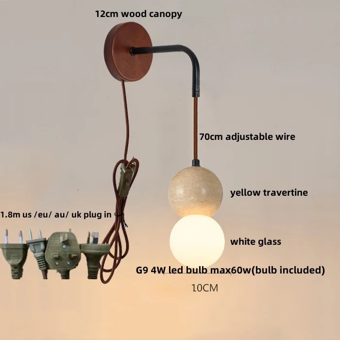 DecorBites™ LED White Glass Wall Light Fixture Modern Pull Chain Switch Bedside Sconce