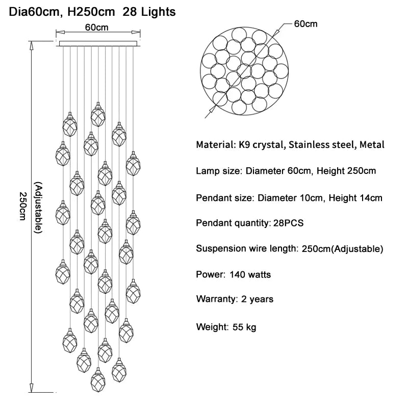 DecorBites™ Diamond Crystal Ball Chandelier LED Hanging Lamp Gold Fixture