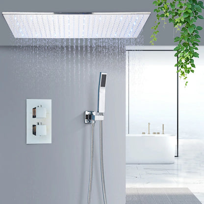 DecorBites™ Brushed Gold LED Thermostatic Shower Faucet Set with Ceiling Rainfall Shower Head