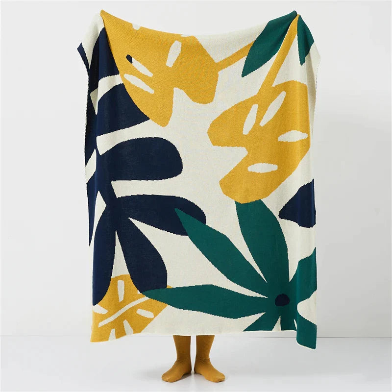 DecorBites™ Leaf Jacquard Knitted Blanket - Soft Cotton Fluffy Blanket for Living Room, Sofa, Bed